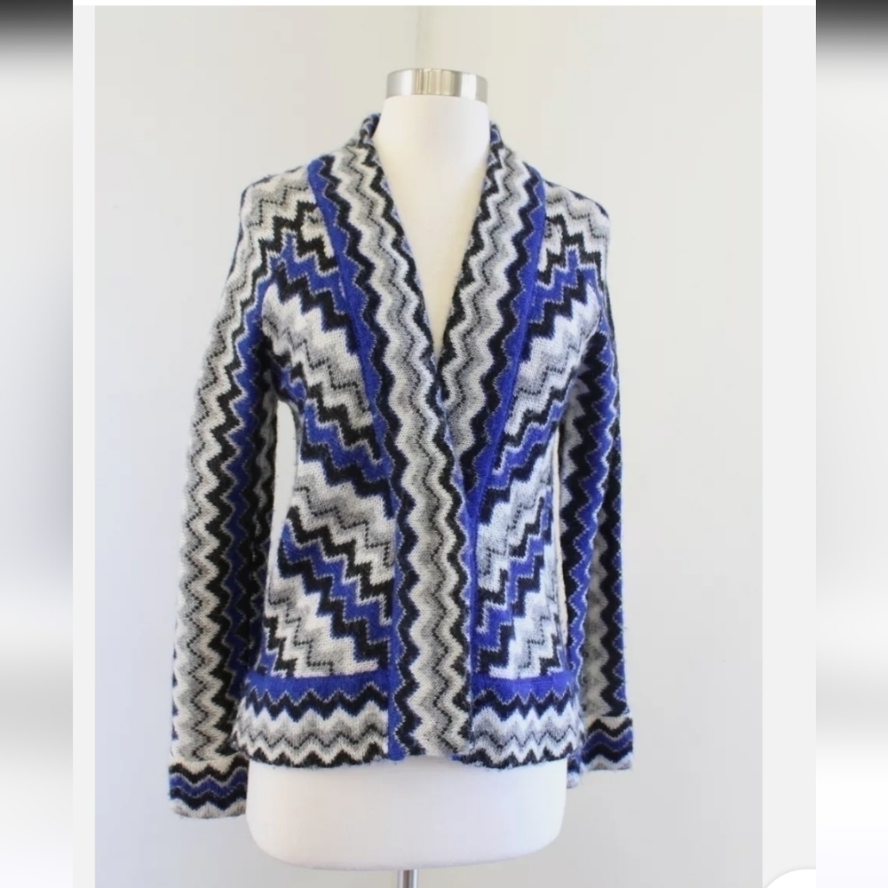 CHICO'S WOMEN'S SWEATER MULTICOLOR ZIPPY ZIP ZAG JUDE CARDIGAN WOOL MOHAIR SIZE2